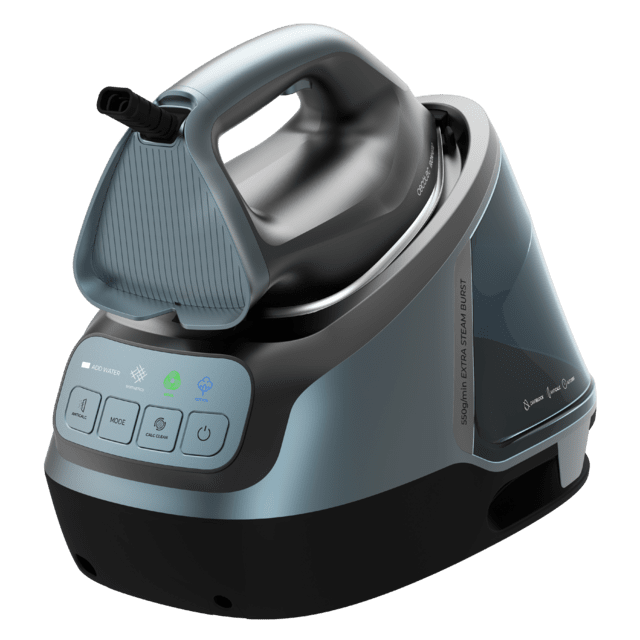IronHero H-2800 Professional Station Centro de planchado vertical de 2800 W con suela cerámica Turbo Slide. Ofrece 150 g/min de vapor continuo y golpe de 550 g/min. Incluye bomba automática, sistema antigoteo, doble calentamiento Dual Steam Pro, tres modos automáticos, sistema antical Cyclo Clean y apagado automático Smart Auto Off. Ideal para arrugas profundas y tejidos gruesos.