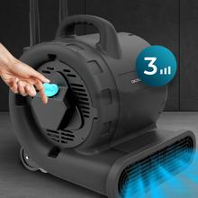 BlowIndustry 6000 FlowFloor Ventilatore da 600 W con 1350 giri/min, 3 velocità, 2700 m³/h, ruote e maniglia a scomparsa per un trasporto facile