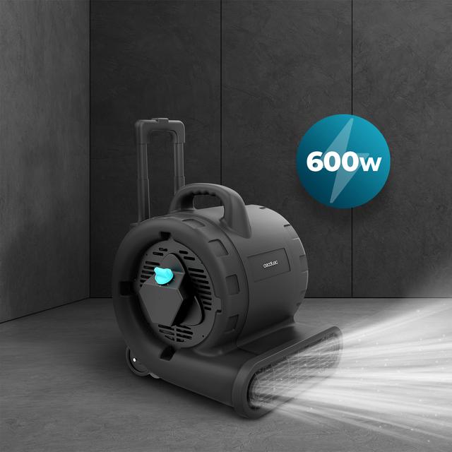 BlowIndustry 6000 FlowFloor Ventilatore da 600 W con 1350 giri/min, 3 velocità, 2700 m³/h, ruote e maniglia a scomparsa per un trasporto facile