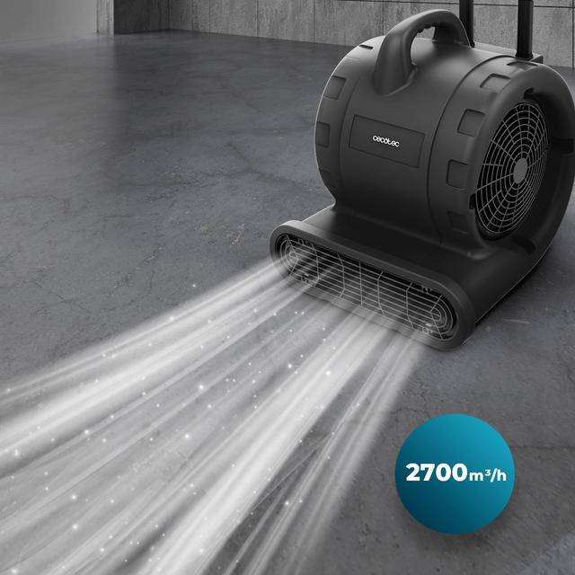 BlowIndustry 6000 FlowFloor Ventilatore da 600 W con 1350 giri/min, 3 velocità, 2700 m³/h, ruote e maniglia a scomparsa per un trasporto facile