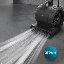 BlowIndustry 6000 FlowFloor Ventilatore da 600 W con 1350 giri/min, 3 velocità, 2700 m³/h, ruote e maniglia a scomparsa per un trasporto facile