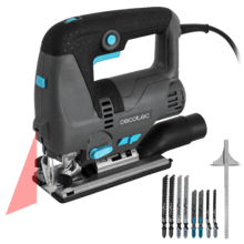 MultiCut 8000 Vision Scie sauteuse avec une puissance de 800 W. Coupe pendulaire. Semelle en fonte d'aluminium et mandrin sans clé. Guide laser et lumière LED. Câble de 2 mètres. Inclus : guide-règle et 8 lames.