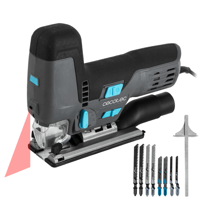 MultiCut 8500 Vision Seghetto alternativo con potenza di 800 W. Taglio pendolare. Piattaforma in alluminio fuso e mandrino senza chiave. Guida laser e luce LED. Cavo da 2 m. Include un righello guida e 8 seghe.