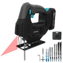 Scie sauteuse sans fil MultiCut 500 Vision Liberty 21 V. Liberté de mouvement. Changement de mandrin sans clé. Guide laser et éclairage LED. 8 lames et une règle de guidage incluses.