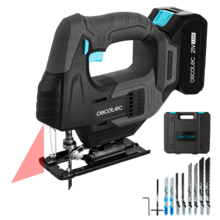 Seghetto alternativo a batteria MultiCut 500 Vision Liberty da 21 V. Libertà di movimento. Sostituzione del mandrino senza chiave. Guida laser e luce LED. Include 8 lame e un righello guida.