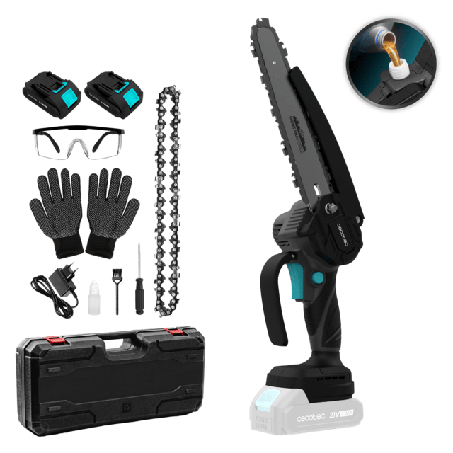 MontanaForce 8000 Hand Serra de poda 8". Motor sem escovas, Brushless. Bateria 21V. Ecrã digital. Lubrificador de botão. Ajuste manual da corrente. Inclui mala, corrente extra e conjunto de acessórios.