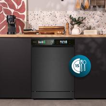 Bolero Aguazero 6320 Inox Bolero 60 cm integrierbarer Geschirrspüler dark mit 15 Maßgedecken, Klasse D, 8 Programmen, XXL-FullColor-Display, Smart Wash, UV-Licht, Turbo Dry+, AutoClean, Halbe Beladung, Delay Start, Kindersicherung und dritter Korb