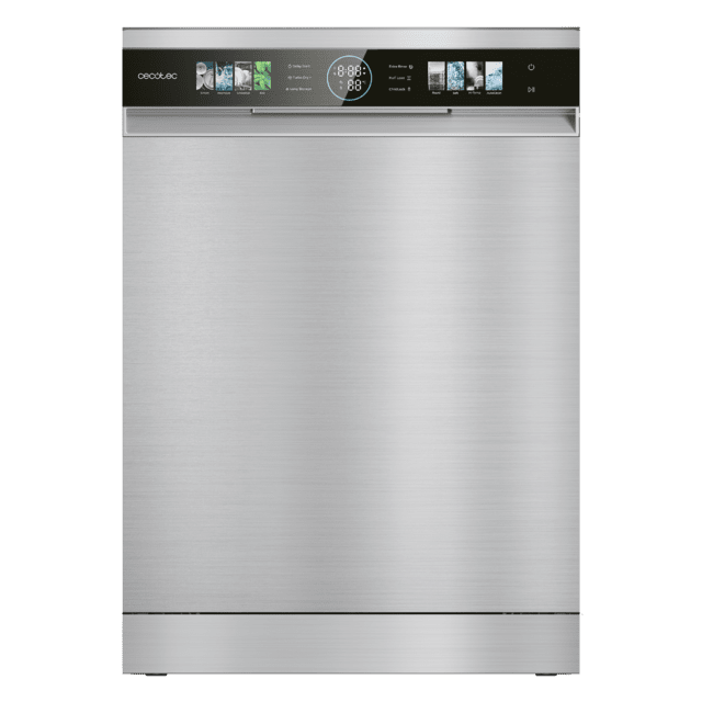Bolero Aguazero 6320 Inox Bolero 60 cm integrierbarer Geschirrspüler dark mit 15 Maßgedecken, Klasse D, 8 Programmen, XXL-FullColor-Display, Smart Wash, UV-Licht, Turbo Dry+, AutoClean, Halbe Beladung, Delay Start, Kindersicherung und dritter Korb