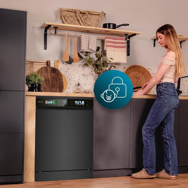 Bolero Aguazero 6320 Inox Bolero 60 cm integrierbarer Geschirrspüler dark mit 15 Maßgedecken, Klasse D, 8 Programmen, XXL-FullColor-Display, Smart Wash, UV-Licht, Turbo Dry+, AutoClean, Halbe Beladung, Delay Start, Kindersicherung und dritter Korb