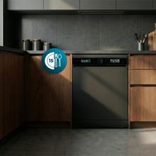 Bolero Aguazero 6320 Dark Máquina de lavar louça Bolero 60 cm Dark Inox com 15 talheres, Classe D, 8 programas, ecrã FullColor XXL, Smart Wash, Luz UV, Turbo Dry+, AutoClean, Half Load, Delay Start, ChildLock e terceira prateleira