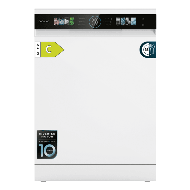 Bolero Aguazero 6620 Bolero 60 cm integrierbarer Geschirrspüler dark inox mit 15 Maßgedecken, Klasse C, 8 Programmen, Inverter-Motor, XXL-FullColor-Display, Smart Wash, UV-Licht, Turbo Dry+, AutoClean, Halbe Beladung, Delay Start, Kindersicherung und dritter Korb