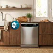 Bolero Aguazero 6620 Inox Lave-vaisselle Bolero inox de 60 cm avec capacité pour 15 couverts, classe C, 8 programmes, moteur Inverter, écran FullColor XXL, Smart Wash, UV Light, Turbo Dry+, AutoClean, Demi-charge, Delay Start, ChildLock, deux paniers et tiroir à couverts