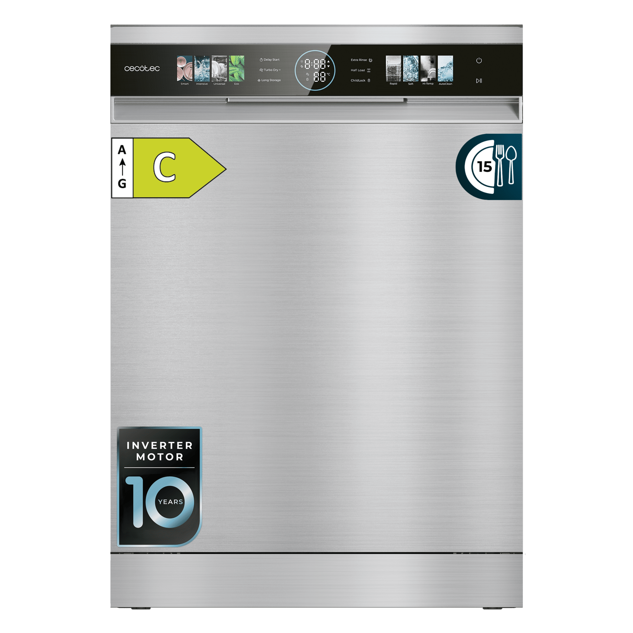 Bolero Aguazero 6620 Inox Lavavajillas 60 cm dark inox con 15 servicios, Clase C, 8 Programas, Motor Inverter, pantalla FullColor XXL, Smart Wash, UV Light, secado Auto Open y Turbo Dry+, AutoClean, Half Load, Delay Start, ChildLock, bandeja superior ajustable y tercera bandeja