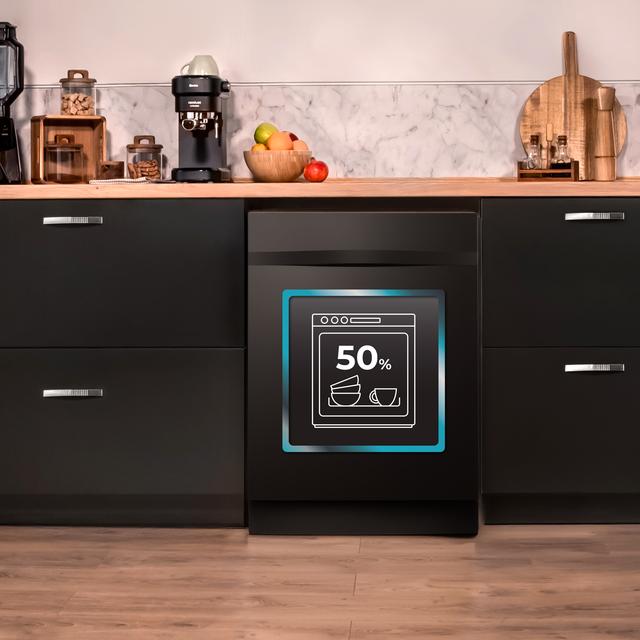 Bolero Aguazero 6320 Full-BI Matt Black Glass Lave-vaisselle Bolero encastrable en verre noir de 60 cm avec capacité pour 15 couverts, classe D, 8 programmes, écran FullColor, Smart Wash, UV Light, Turbo Dry+, AutoClean, Demi-charge, Dual Zone Wash, Delay Start, ChildLock, deux paniers et tiroir à couverts