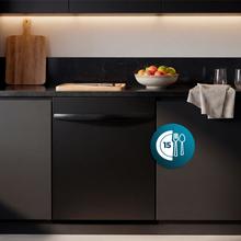 Bolero Aguazero 6320 Full-BI Matt Black Glass Lavavajillas Bolero integrable y cristal negro mate 60 cm con 15 servicios, Clase D, 8 Programas, pantalla FullColor, Smart Wash, UV Light, Turbo Dry+, AutoClean, Half Load, Dual Zone Wash, Delay Start, ChildLock, bandeja superior ajustable y tercera bandeja