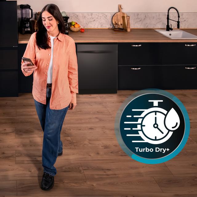 Bolero Aguazero 6320 Full-BI Matt Black Glass Lave-vaisselle Bolero encastrable en verre noir de 60 cm avec capacité pour 15 couverts, classe D, 8 programmes, écran FullColor, Smart Wash, UV Light, Turbo Dry+, AutoClean, Demi-charge, Dual Zone Wash, Delay Start, ChildLock, deux paniers et tiroir à couverts