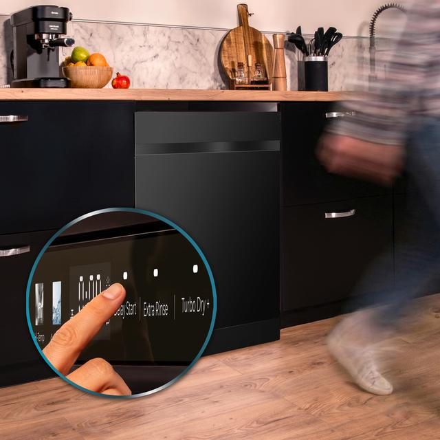 Bolero Aguazero 6620 Full-BI Matt Black Glass Lave-vaisselle Bolero encastrable en verre noir de 60 cm avec capacité pour 15 couverts, classe C, 8 programmes, moteur Inverter, écran FullColor, Smart Wash, UV Light, Turbo Dry+, AutoClean, Demi-charge, Dual Zone Wash, Delay Start, ChildLock, panier supérieur réglable et tiroir à couverts.