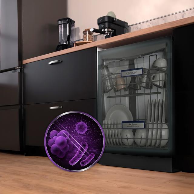 Bolero Aguazero 6620 Full-BI Matt Black Glass Lave-vaisselle Bolero encastrable en verre noir de 60 cm avec capacité pour 15 couverts, classe C, 8 programmes, moteur Inverter, écran FullColor, Smart Wash, UV Light, Turbo Dry+, AutoClean, Demi-charge, Dual Zone Wash, Delay Start, ChildLock, panier supérieur réglable et tiroir à couverts.