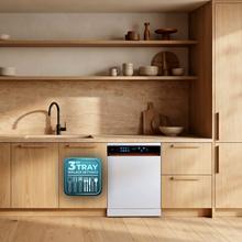 Bolero Aguazero 6900 Lave-vaisselle blanc avec capacité pour 15 couverts, classe énergétique A, finition similicuir, écran FullColor XXL, moteur Inverter Plus, 8 programmes, fonction UV Hygiene, ouverture automatique et séchage Turbo Dry+, Dual Zone Wash, panier réglable, demi-charge, Machine Care, Delay Start, tiroir à couverts et ChildLock.