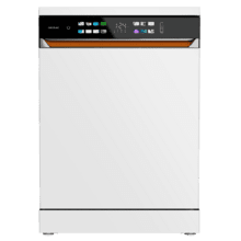 Bolero Aguazero 6900 Lavavajillas blanco de 15 cubiertos, clase energética A, acabados en imitación cuero, pantalla FullColor XXL, motor Inverter Plus, 8 programas, función UV Hygiene, secados Auto Open y Turbo Dry+, Dual Zone Wash, bandeja ajustable, Half Load, Machine Care, Delay Start, bandeja  para cubiertos y ChildLock.