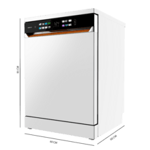 Bolero Aguazero 6900 Lavavajillas blanco de 15 cubiertos, clase energética A, acabados en imitación cuero, pantalla FullColor XXL, motor Inverter Plus, 8 programas, función UV Hygiene, secados Auto Open y Turbo Dry+, Dual Zone Wash, bandeja ajustable, Half Load, Machine Care, Delay Start, bandeja  para cubiertos y ChildLock.