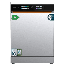 Bolero Aguazero 6900 Inox Lavavajillas inox de 15 cubiertos, clase energética A, acabados en imitación cuero, pantalla FullColor XXL, motor Inverter Plus, 8 programas, función UV Hygiene, secados Auto Open y Turbo Dry+, Dual Zone Wash, bandeja ajustable, Half Load, Machine Care, Delay Start, bandeja  para cubiertos y ChildLock.