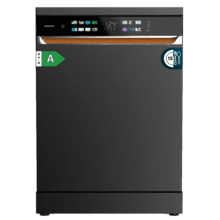 Bolero Aguazero 6900 Dark Lavavajillas dark inox de 15 cubiertos, clase energética A, acabados en imitación cuero, pantalla FullColor XXL, motor Inverter Plus, 8 programas, función UV Hygiene, secados Auto Open y Turbo Dry+, Dual Zone Wash, bandeja ajustable, Half Load, Machine Care, Delay Start, bandeja  para cubiertos y ChildLock.