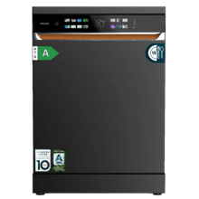Bolero Aguazero 6900 Dark Lavavajillas dark inox de 15 cubiertos, clase energética A, acabados en imitación cuero, pantalla FullColor XXL, motor Inverter Plus, 8 programas, función UV Hygiene, secados Auto Open y Turbo Dry+, Dual Zone Wash, bandeja ajustable, Half Load, Machine Care, Delay Start, bandeja  para cubiertos y ChildLock.