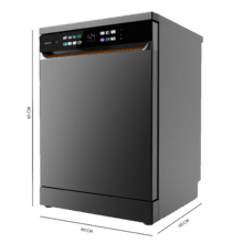 Bolero Aguazero 6900 Dark Lavavajillas dark inox de 15 cubiertos, clase energética A, acabados en imitación cuero, pantalla FullColor XXL, motor Inverter Plus, 8 programas, función UV Hygiene, secados Auto Open y Turbo Dry+, Dual Zone Wash, bandeja ajustable, Half Load, Machine Care, Delay Start, bandeja  para cubiertos y ChildLock.