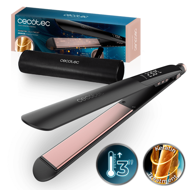 Lisse Keratin Essence RitualCare Keratin Essence: Plancha de Pelo Estrecha con Cable, Función HeatMax, 130-230ºC, Revestimiento Cerámico con Queratina y Aceite de Argán, Bloqueo de Placas, Apagado Automático, Incluye Bolsa de Viaje