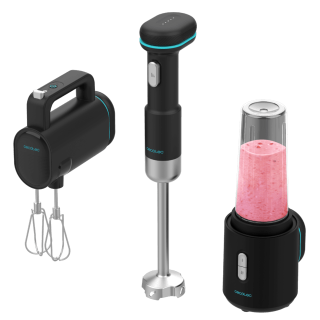BlendGo Pack Pack de batidora de mano, batidora de vaso individual y batidora de varillas con batería. Incluye todos sus accesorios.