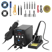 TotalSoldier Station 6500 Estación de soldar de aire caliente con 60W de potencia. Alcanza hasta 510ºC. Pantalla digital para control de temperatura. Incluye puntas de soldar y estaño.