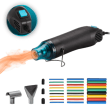 HellGun 200 Pistola de calor cable con 450W de potencia. Alcanza hasta 570ºC. Incluye 3 boquillas. Temperatura regulable en 3 niveles.