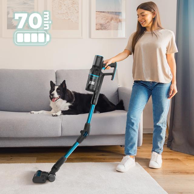 Conga Rockstar 3500 Storm Pet Flex. Aspirador escoba sin cables sin bolsa BLDC con 500 W de potencia total y 150 AW. 70 minutos de autonomía en modo ECO. Cepillo HairLess antienredos. Tubo flexible y cepillo para animales.