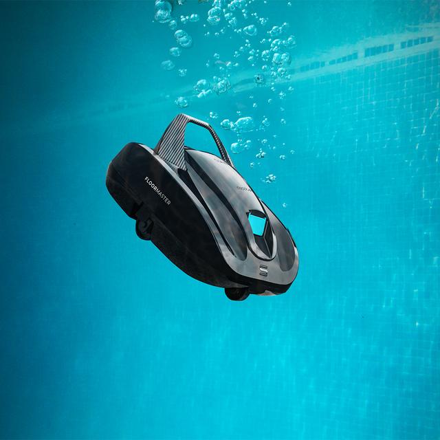 Conga Pooldroid 2000 FloorMaster Robot limpiafondos inalámbrico para piscinas sin pendientes. Apto para superficies de hasta 80 m2 y una profundidad máxima de 2,5 metros. 100 minutos de autonomía. Filtro de alta eficiencia de 100 μm. Capacidad de 2,5 L.