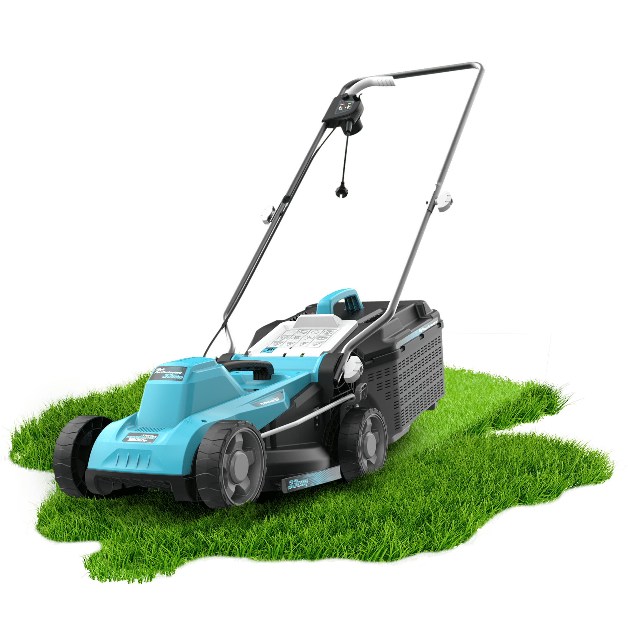 Terrenator 330 Flex Cortacésped eléctrico con cable con 1200W. Ancho de corte 33cm. Fácil maniobrabilidad. Altira de corte ajustable. Seguridad con tecnología BeltDrive.