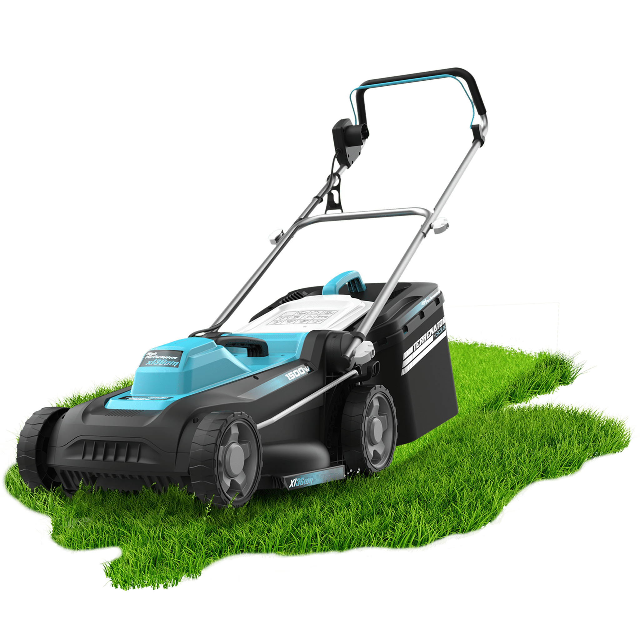 Terrenator 360 Flex Z Tosaerba con cavo da 1500 W. Larghezza di taglio di 36 cm. Cambio di altezza sistema Z-Tech. 3in1 con mulching. Ruote posteriori XL. Sicurezza con tecnologia BeltDrive.