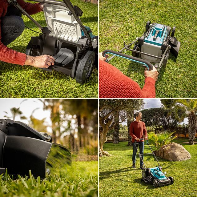 Terrenator 460 Flex Z Auto Cortacésped cable con 2000W. Ancho de corte 46cm. Propulsión automática. Cambio de altura sistema Z-Tech. 4in1 con mulching. Ruedas traseras XL. Seguidad con tecnología BeltDrive.