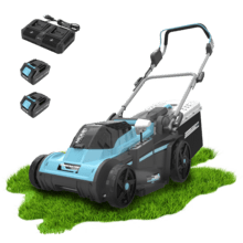 Terrenator E3 Liberty Z Plus Cortacésped motor sin escobillas Brushless. Funciona con 2 baterías 21V 4Ah. Cambio de altura sistema Z-Tech. Ancho de 38cm. 3in1 con mulching. Ruedas traseras XL.