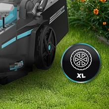 Terrenator E3 Liberty Z Plus Cortacésped motor sin escobillas Brushless. Funciona con 2 baterías 21V 4Ah. Cambio de altura sistema Z-Tech. Ancho de 38cm. 3in1 con mulching. Ruedas traseras XL.