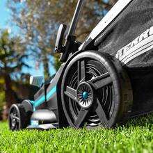 Terrenator E7 Liberty Z Plus Cortacésped motor sin escobillas Brushless. Funciona con 2 baterías 21V 4Ah. Cambio de altura sistema Z-Tech. Ancho de 43cm. 3in1 con mulching. Ruedas traseras XL.