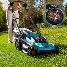 Terrenator E7 Liberty Z Plus Cortacésped motor sin escobillas Brushless. Funciona con 2 baterías 21V 4Ah. Cambio de altura sistema Z-Tech. Ancho de 43cm. 3in1 con mulching. Ruedas traseras XL.