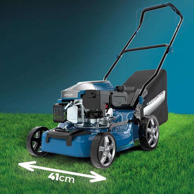 Terrenator 2700.41 Total Z Cortacésped de gasolina de 144cc. Cuerpo de acero 41cm. Cambio de altura sistema Z-Tech. 3in1 con mulching. Ruedas traseras XL