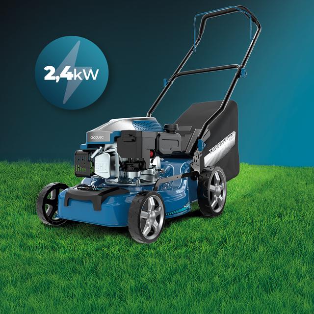 Terrenator 2700.41 Total Z Cortacésped de gasolina de 144cc. Cuerpo de acero 41cm. Cambio de altura sistema Z-Tech. 3in1 con mulching. Ruedas traseras XL