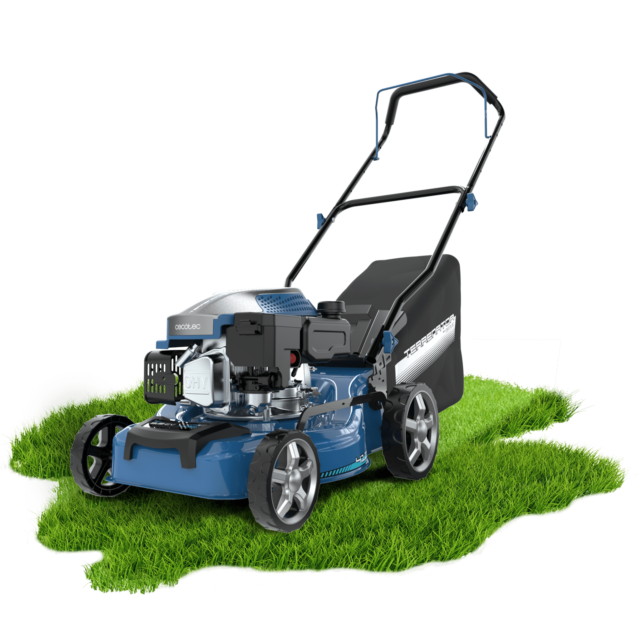 Terrenator 2700.41 Total Z Cortador de relva a gasolina de 144cc. Corpo de aço de 41cm. Ajuste de altura com sistema Z-Tech. 3 em 1 com mulching. Rodas traseiras XL.