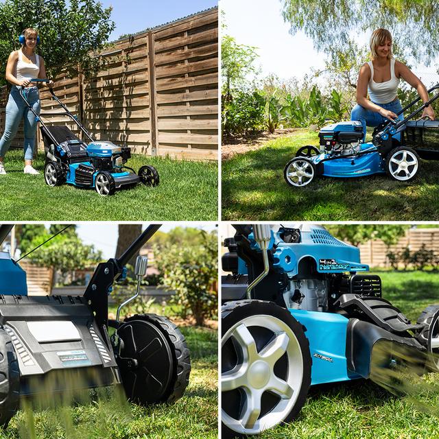 Terrenator 3200.46 Total Z Tosaerba a benzina da 144cc. Corpo in acciaio 46 cm. Cambio di altezza sistema Z-Tech. 4in1 con mulching. Ruote posteriori XL