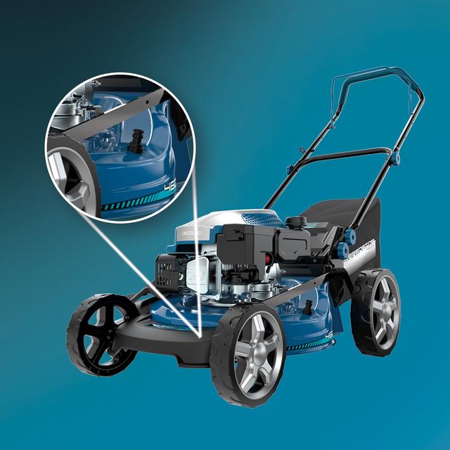 Terrenator 3200.46 Total Z Cortacésped de gasolina de 144cc. Cuerpo de acero 46cm. Cambio de altura sistema Z-Tech. 4in1 con mulching. Ruedas traseras XL