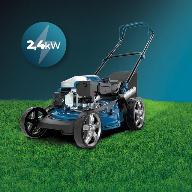 Terrenator 3200.46 Total Z Cortacésped de gasolina de 144cc. Cuerpo de acero 46cm. Cambio de altura sistema Z-Tech. 4in1 con mulching. Ruedas traseras XL
