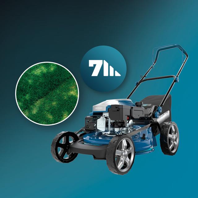 Terrenator 3200.46 Total Z Cortacésped de gasolina de 144cc. Cuerpo de acero 46cm. Cambio de altura sistema Z-Tech. 4in1 con mulching. Ruedas traseras XL