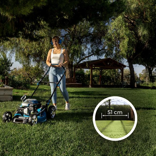 Terrenator 4000.51 Total Z Auto Cortacésped de gasolina de 167cc. Cuerpo de acero 51cm. Cambio de altura sistema Z-Tech y populsión automática. 4in1 con mulching.